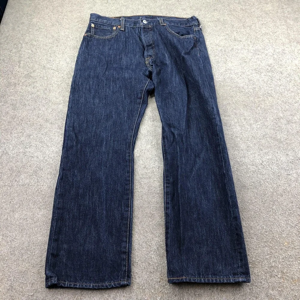 Levis 501 Jeans Mens 34x30 Blue Dark Wash Regular Straight Denim Pants Casual